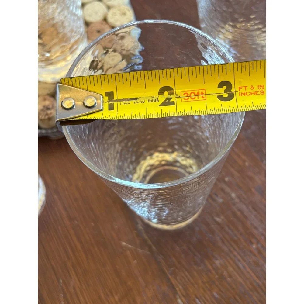 Set 4 Hammered Texture Clear Glass Highball Tumblers 6.25 Inch Iced Tea Glasses